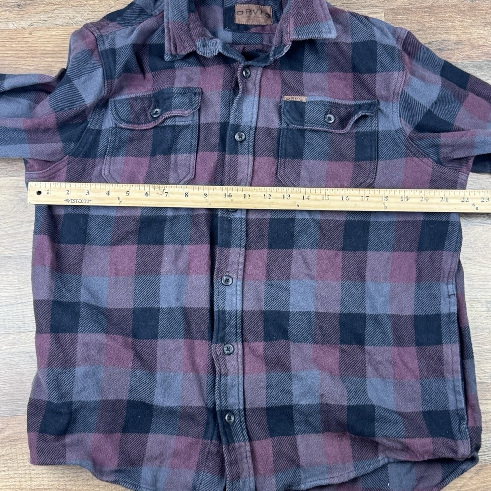 Orvis Mens L Heavyweight Flannel Side Pockets Purple Black Classic Fit - Picture 7 of 10